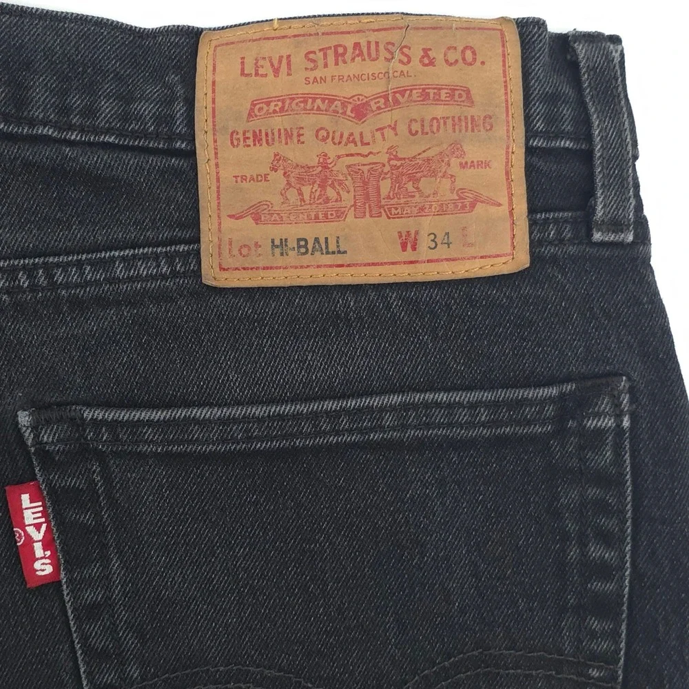 Levis Mens Jeans Lot Hi-Ball Taper 34x27.5 Black Big E Letter Logo
